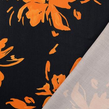 Viskose Satin Digitaldruck Blume orange